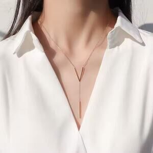 Gold Plated Lariat V Shaped Pendant Necklace